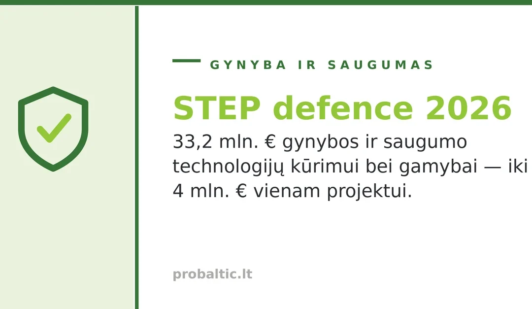 STEP defence 2026: iki 4 mln. € gynybos ir saugumo technologijoms