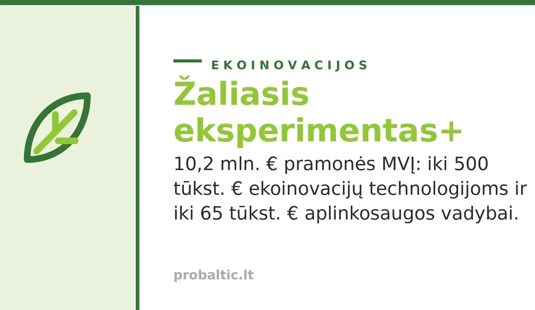 Žaliasis eksperimentas+ 2026: iki 500 tūkst. € parama pramonės MVĮ ekoinovacijoms